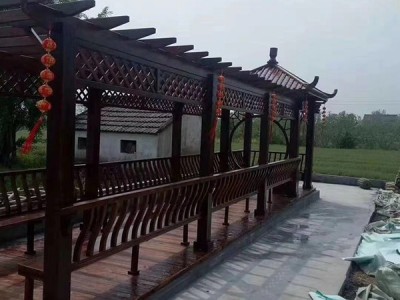 防腐木古建长廊，风雨连廊，园林廊架，产品规格多样，可来图定制图3